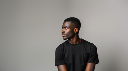 Man in Black Shirt with Gray Background