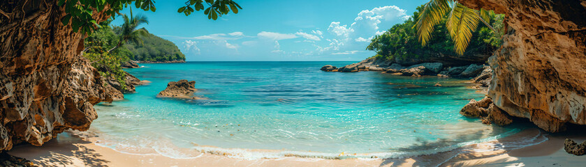 Fototapeta premium Hidden tropical paradise, azure waters, secluded beach, ultimate escape