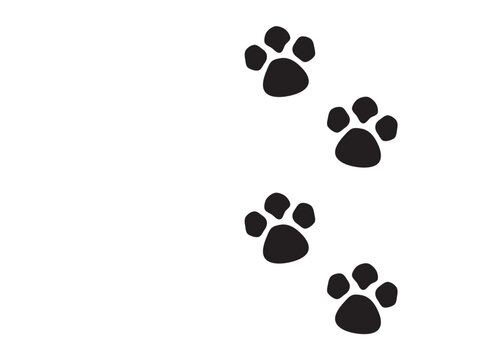 Paw vector foot trail print of cat. Dog, puppy silhouette animal diagonal tracks for t-shirts, backgrounds, patterns, websites, showcases design, greeting cards, child prints and etc. vector. EPS 10 