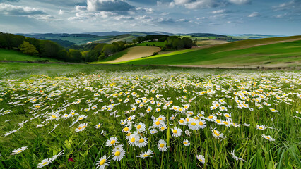 Spring-Summer Blossom: Daisy Meadow Panorama