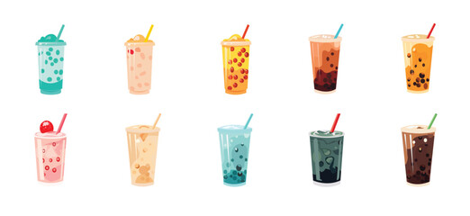 Boba milk tea vector illustration design template elements, bubble milk tea image, collection of bubble tea drink picture