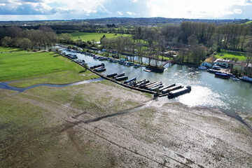 Beautiful Aerial View of River Thames at Central Oxford Historical City of England UK. March 23rd,...