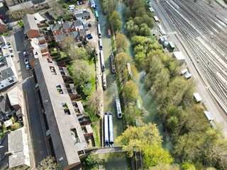 Fototapeta na wymiar Beautiful Aerial View of River Thames at Central Oxford Historical City of England UK. March 23rd, 2024