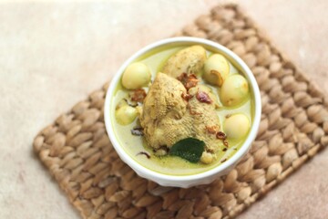 Chicken Curry Soup in White Bowl. 