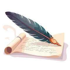 Feather signing a Document cartoon vector illustration 