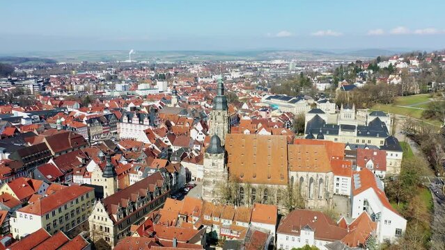 Drone video, aerial view of Coburg with a view of the historic old town centre. Dingolfing, Upper Franconia, Bavaria, Germany, Europe