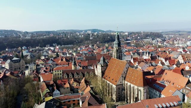 Drone video, aerial view of Coburg with a view of the historic old town centre. Dingolfing, Upper Franconia, Bavaria, Germany, Europe