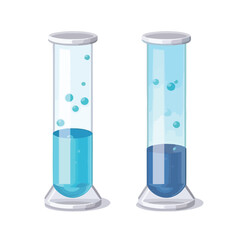 Glass test tubes icon set with blue liquid reagents