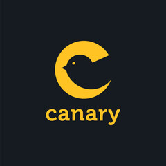 Abstract creative letter C logo of Canary with negative space style on dark background