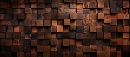 An image showing a close-up of a wooden wall featuring multiple square sections of wood