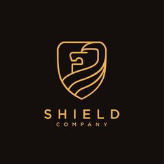 elegant lineart Lion Shield logo icon vector template on black background