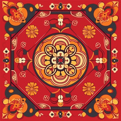 Korean traditional pattern on red background. carto