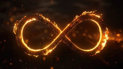Burning infinity symbol. Eternity sign on fire. Isolated on black background. AI Generated