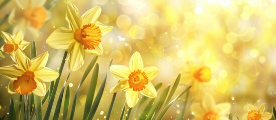 Fototapeta na wymiar Background for Easter featuring lovely yellow daffodils