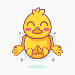 calm duck animal character mascot with yoga meditation pose isolated cartoon