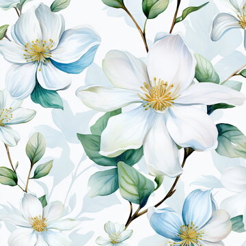 white flowers watercolor seamless patterns, watercolor picture of flowers, floral