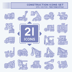 Icon Set Construction Vehicles. related to Construction Machinery symbol. two tone style. simple design editable. simple illustration