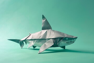 origami Shark on pastel green background