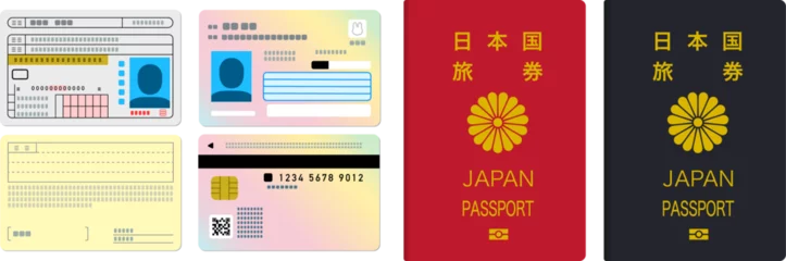 Foto op Plexiglas マイナンバーカード,運転免許証,パスポートのイラスト © miki-n
