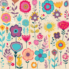 Fototapeta na wymiar Painted flowers seamless vector background cartoon