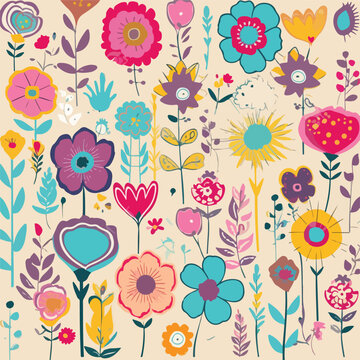 Painted flowers  seamless vector background cartoon