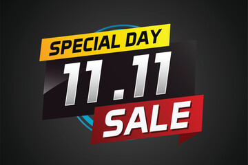 11.11 Special day sale word concept vector illustration with ribbon and 3d style for use landing page, template, ui, web, mobile app, poster, banner, flyer, background, gift card, coupon

