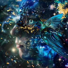 abstract fractal background of a bird person