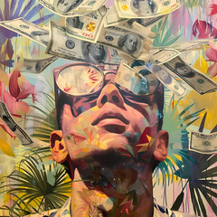 person with money painting 