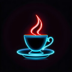 Radiant Red Neon Teacup Icon: Add a Pop of Color to Your Designs(Generative AI)
