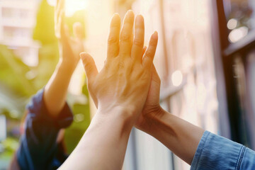 Handshake and high five moments symbolizing professional partnerships and success