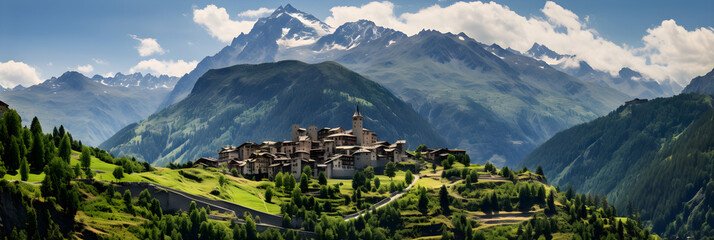Magical Expression of Aosta Valley - Embracing Alpines, River, Ancient Architecture and Vibrant town - obrazy, fototapety, plakaty