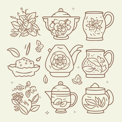 Tea mono line elements for menu package design.  - obrazy, fototapety, plakaty