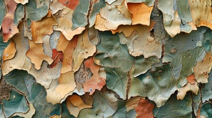 Multicolored Plane Tree Bark in Detail Vivid close-up of multicolored plane tree bark, featuring an...