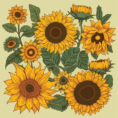 The collection of set and pattern sunflower. 