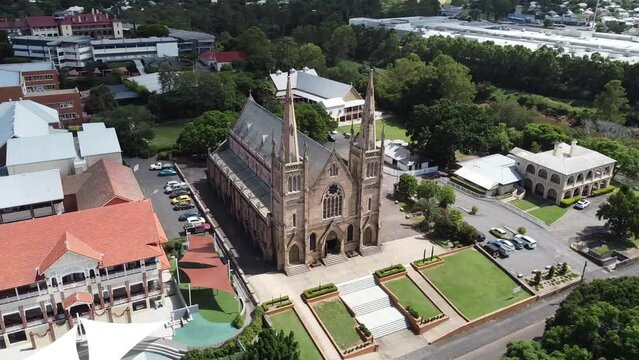 Aerial view of St Mary's Catholic Church in Ipswich, Australia