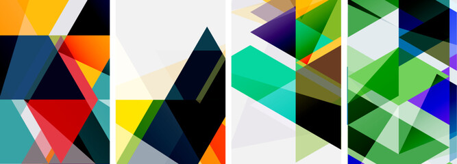 Colorful bright triangles with various colors and transparencies. Vector illustration For Wallpaper, Banner, Background, Card, Book Illustration, landing page