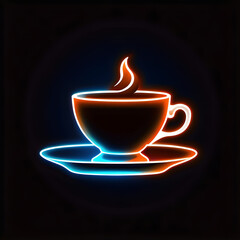 Vibrant Orange Neon Teacup Icon: Illuminate Your Designs with Warmth(Generative AI)