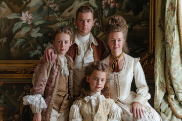 Obraz na płótnie Canvas An intimate portrait of a beautiful young French family from the 18th century