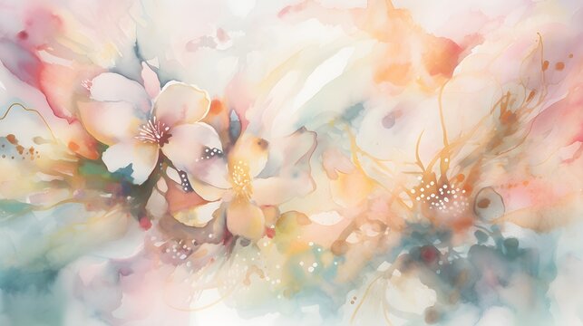 light soft pastel dreamy watercolor background wallpaper with flowers