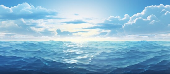 The suns rays are piercing through the cumulus clouds above the ocean, creating a mesmerizing natural landscape with a hint of dusk in the atmosphere