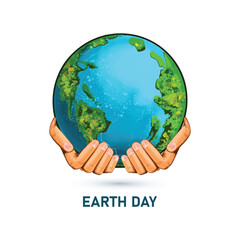 Hands holding globe happy earth day saving planet background