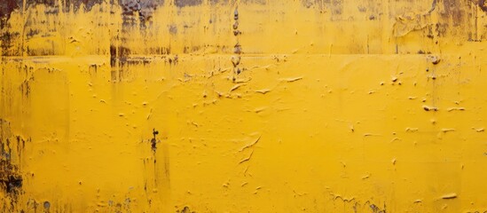 A detailed close-up of a yellow metal surface with chipped and peeling paint, revealing the textures and wear of the material