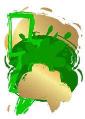 Gold and Green Graffiti speech bubble. Abstract modern Messaging sign street art decoration, Discussion icon performed in urban painting style.