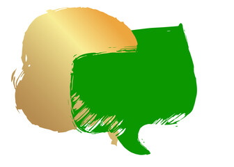 Gold and Green Graffiti speech bubble. Abstract modern Messaging sign street art decoration, Discussion icon performed in urban painting style.