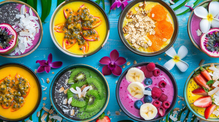 A table displays an assortment of food bowls filled with different types of dishes, creating a diverse culinary spread.