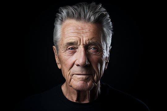 Portrait of an elderly man on a black background. Toned.