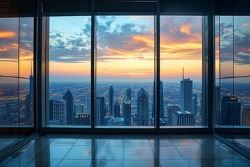 Fototapeta na wymiar An office view with a beautiful city skyline