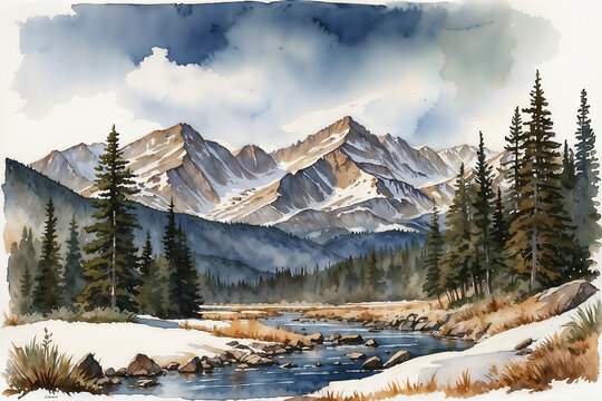 Watercolor Illustration - Rocky Mountain National Park, Colorado