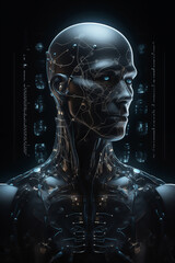 Fototapeta na wymiar Digital Overlay Innovations and Technology concept, Robot sci-fi Cyborg android Overture of Neural Connectivity