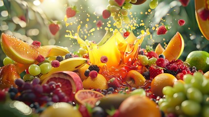 Assorted Fresh Fruits in a Colorful Mix - obrazy, fototapety, plakaty